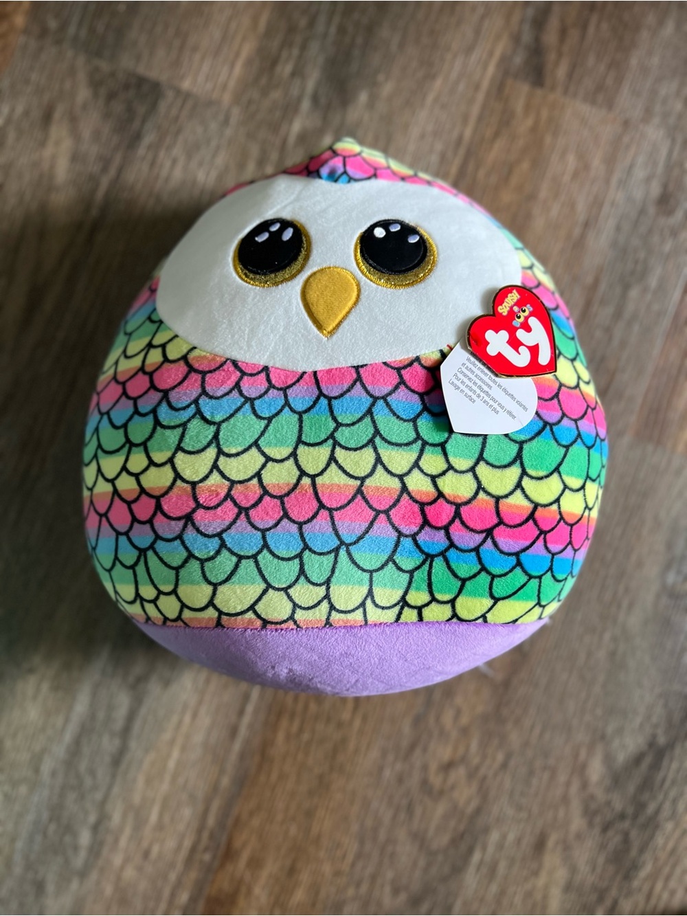 Ty Rainbow Scale Owl Plush Toy - White, Pink, Green, Blue, Purple, Yellow